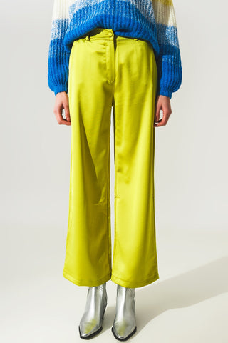 Pantalon large en satin vert citron