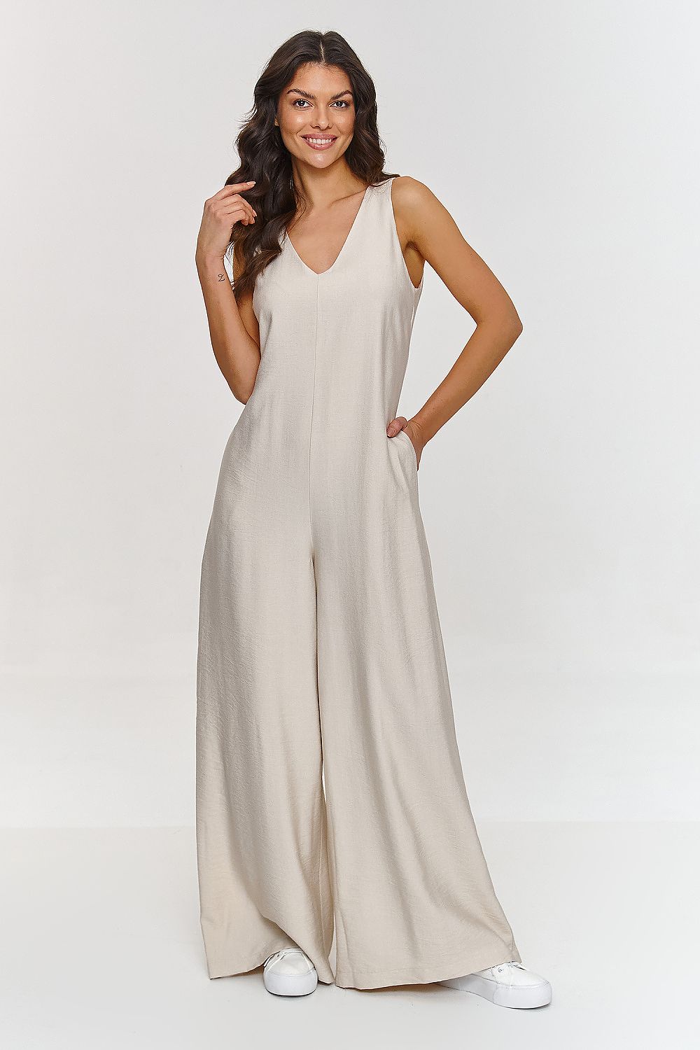 Wide Leg Sleeveless Jumpsuit in Brown beige - Jumpsuits