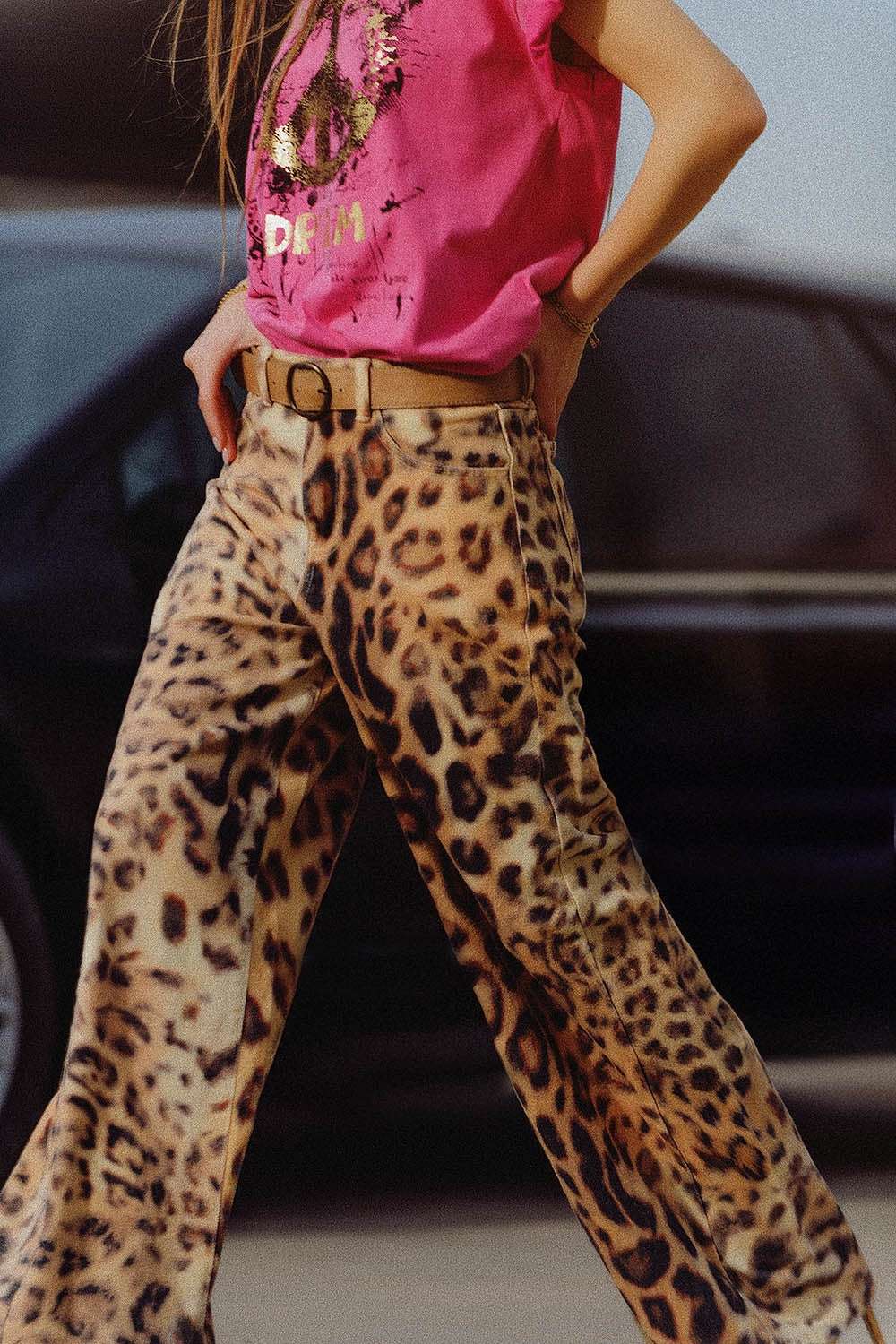 Wide-leg tiger print Pants with double side seams - Trousers