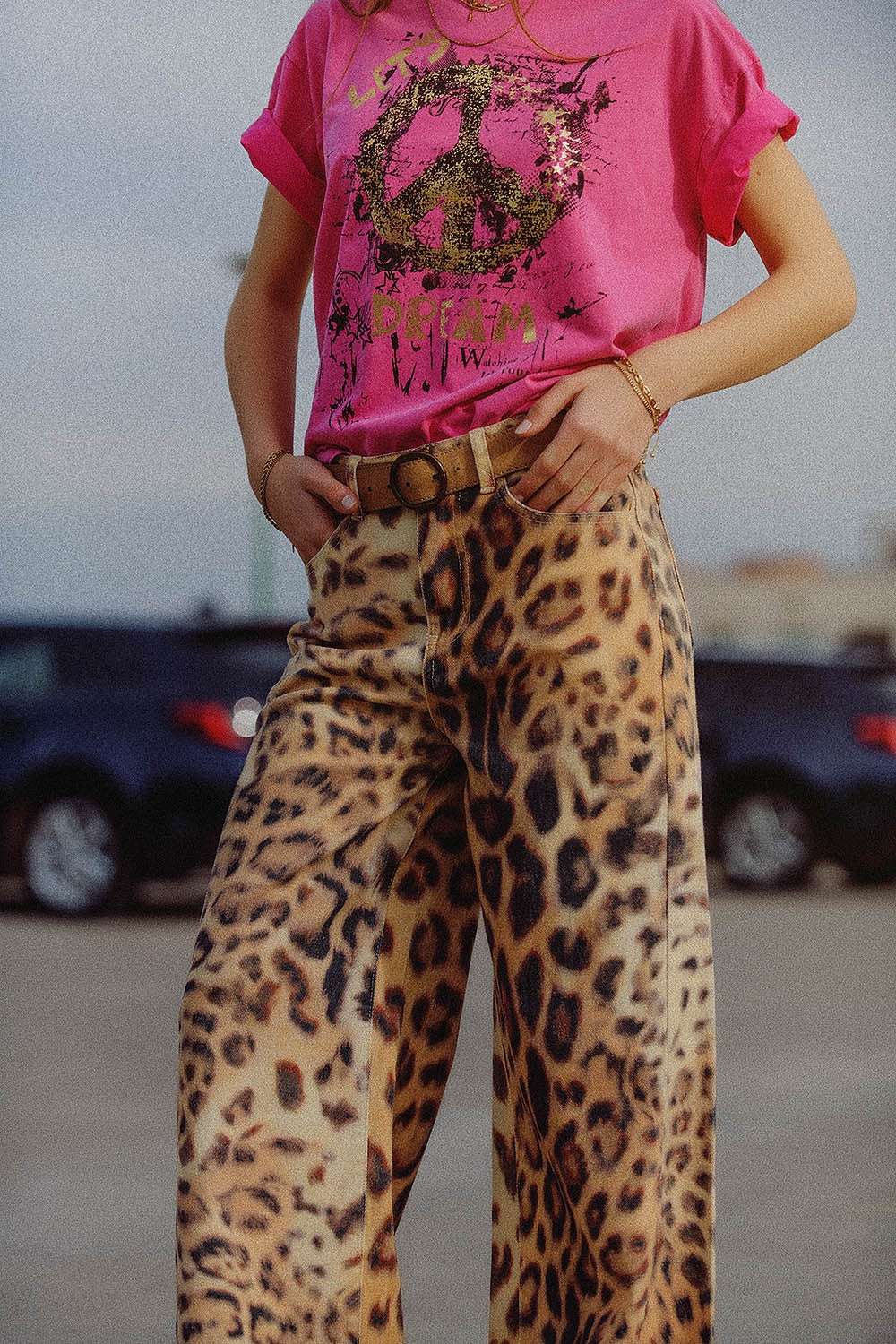 Wide-leg tiger print Pants with double side seams - Trousers
