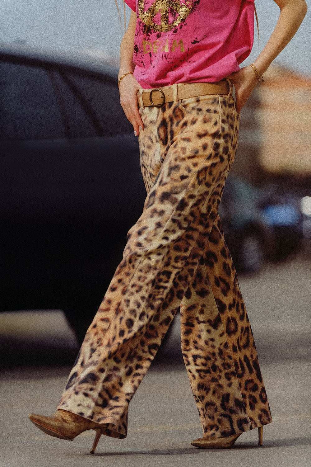 Wide-leg tiger print Pants with double side seams - Trousers