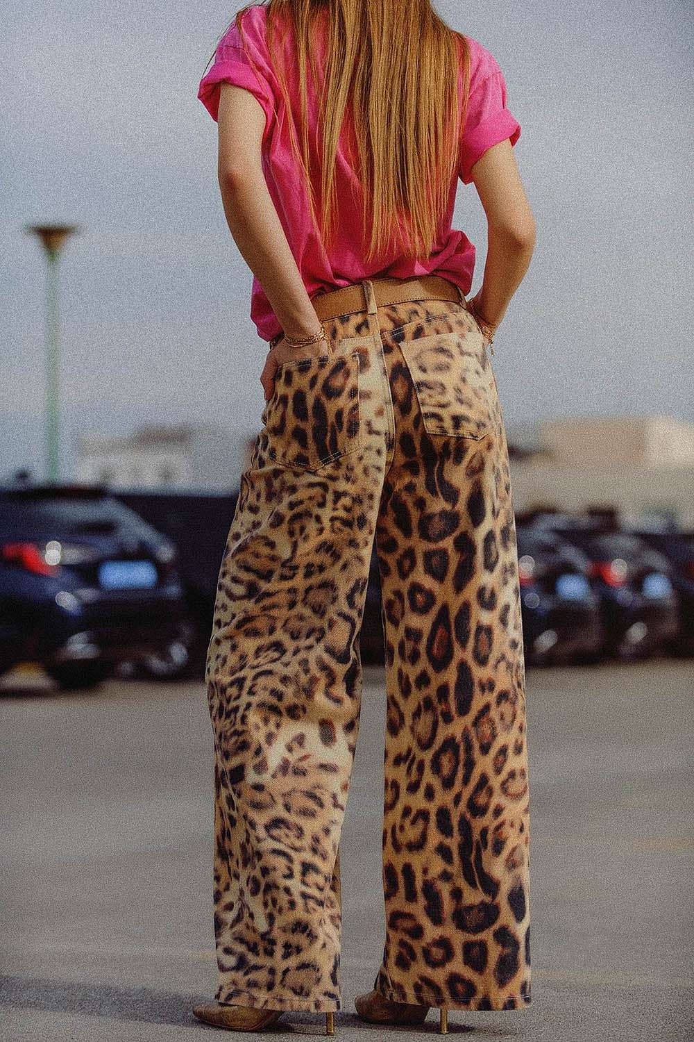 Wide-leg tiger print Pants with double side seams - Trousers