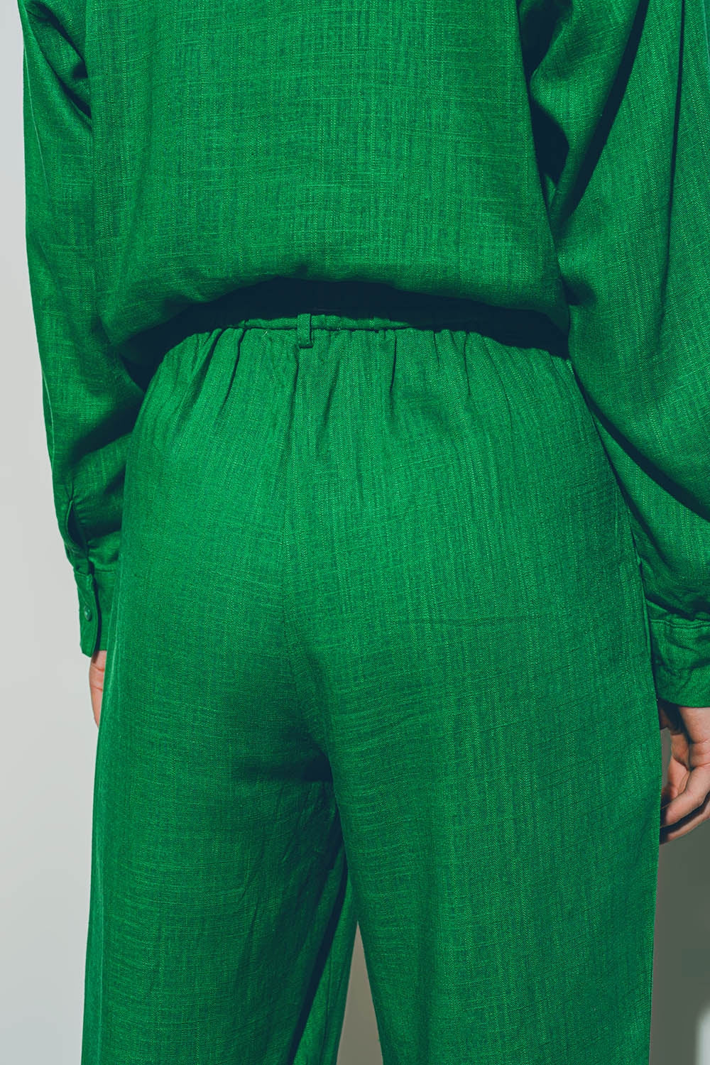 Wide-legged pants in light cotton fabric in green - Trousers