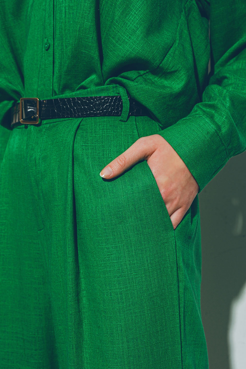 Wide-legged pants in light cotton fabric in green - Trousers