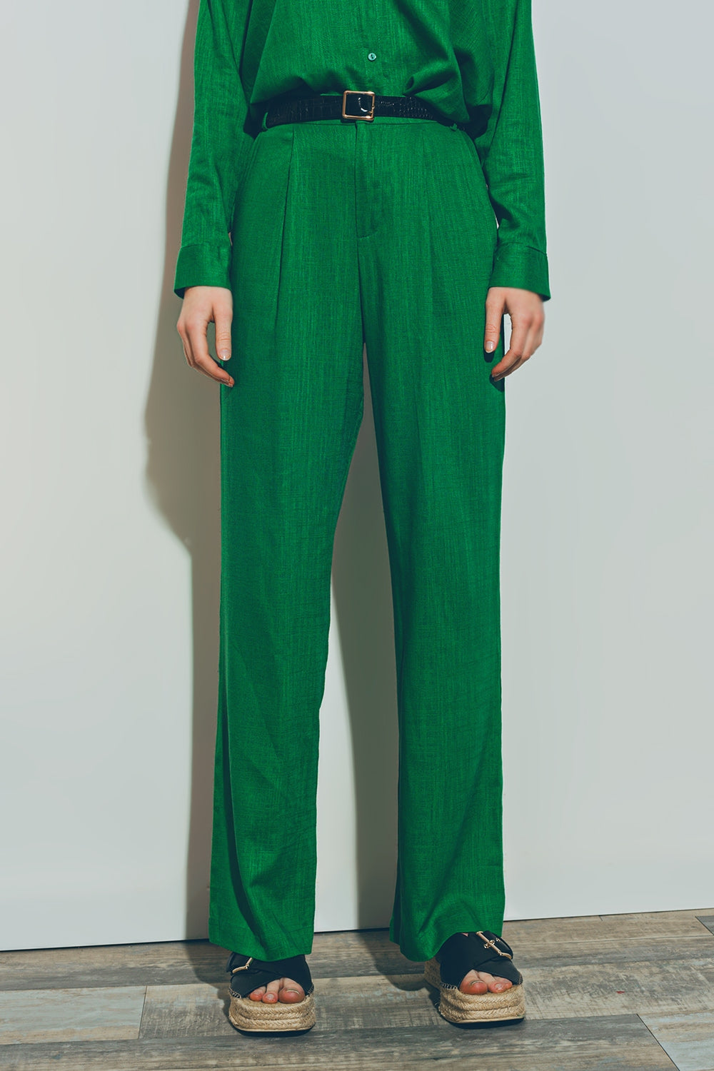 Wide-legged pants in light cotton fabric in green - Trousers