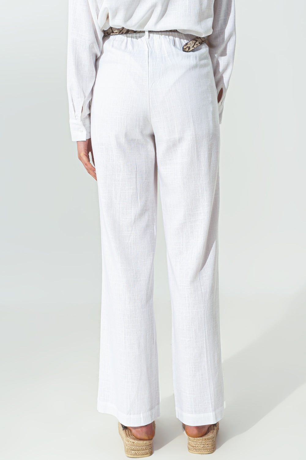Wide-legged pants in light cotton fabric in white - Trousers