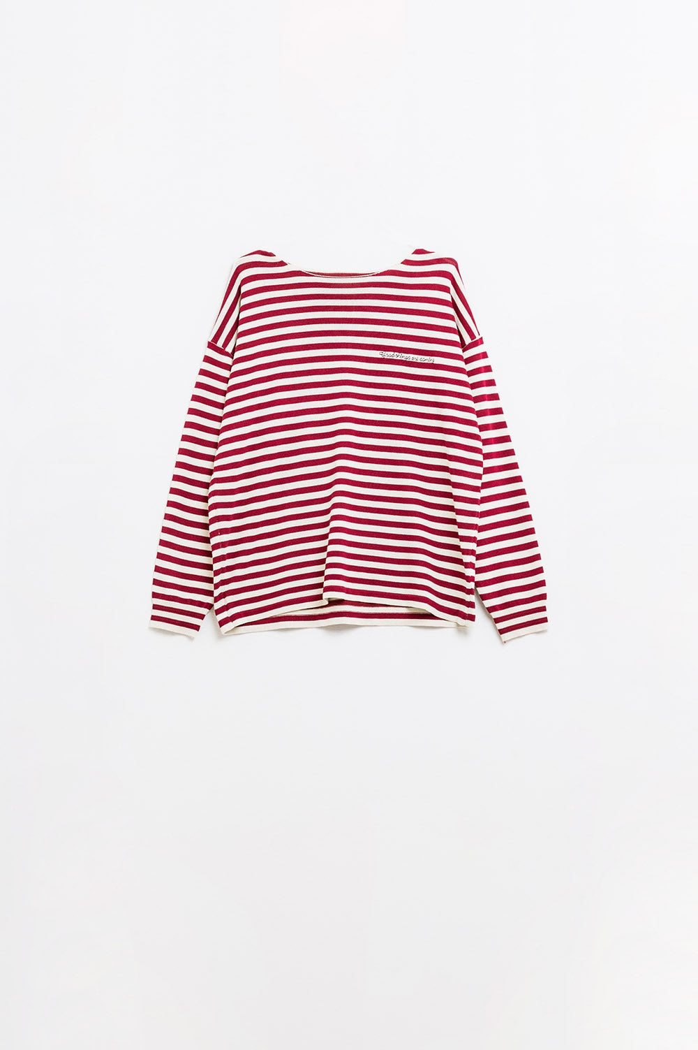 wine color striped fine knit sweater with boat neck - Jumpers
