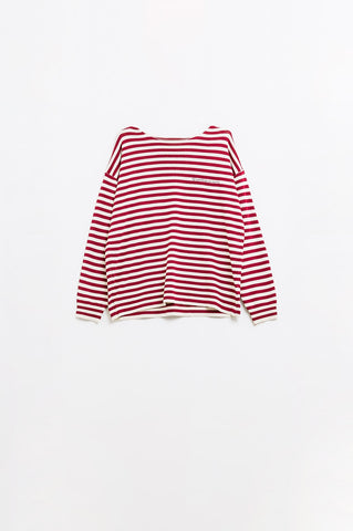 pull en maille fine rayé couleur vin avec col bateau