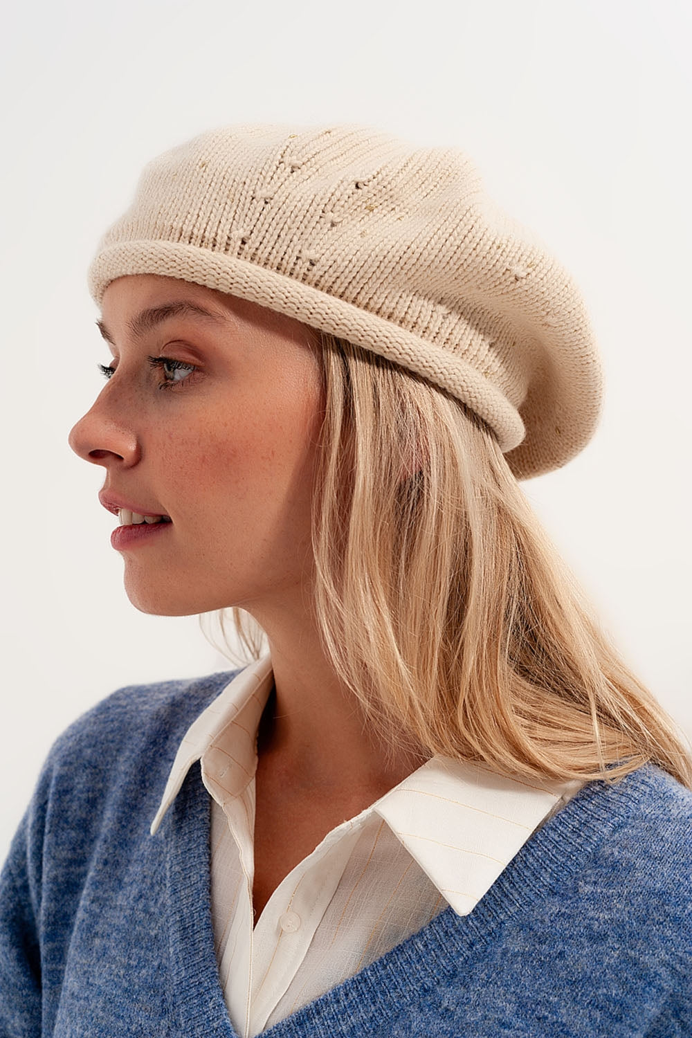 Wool beret in beige - Berets