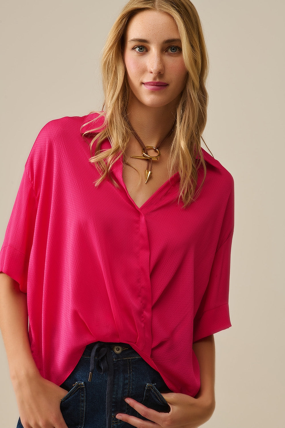 Wrap Front Shirt in Fuchsia - Shirts