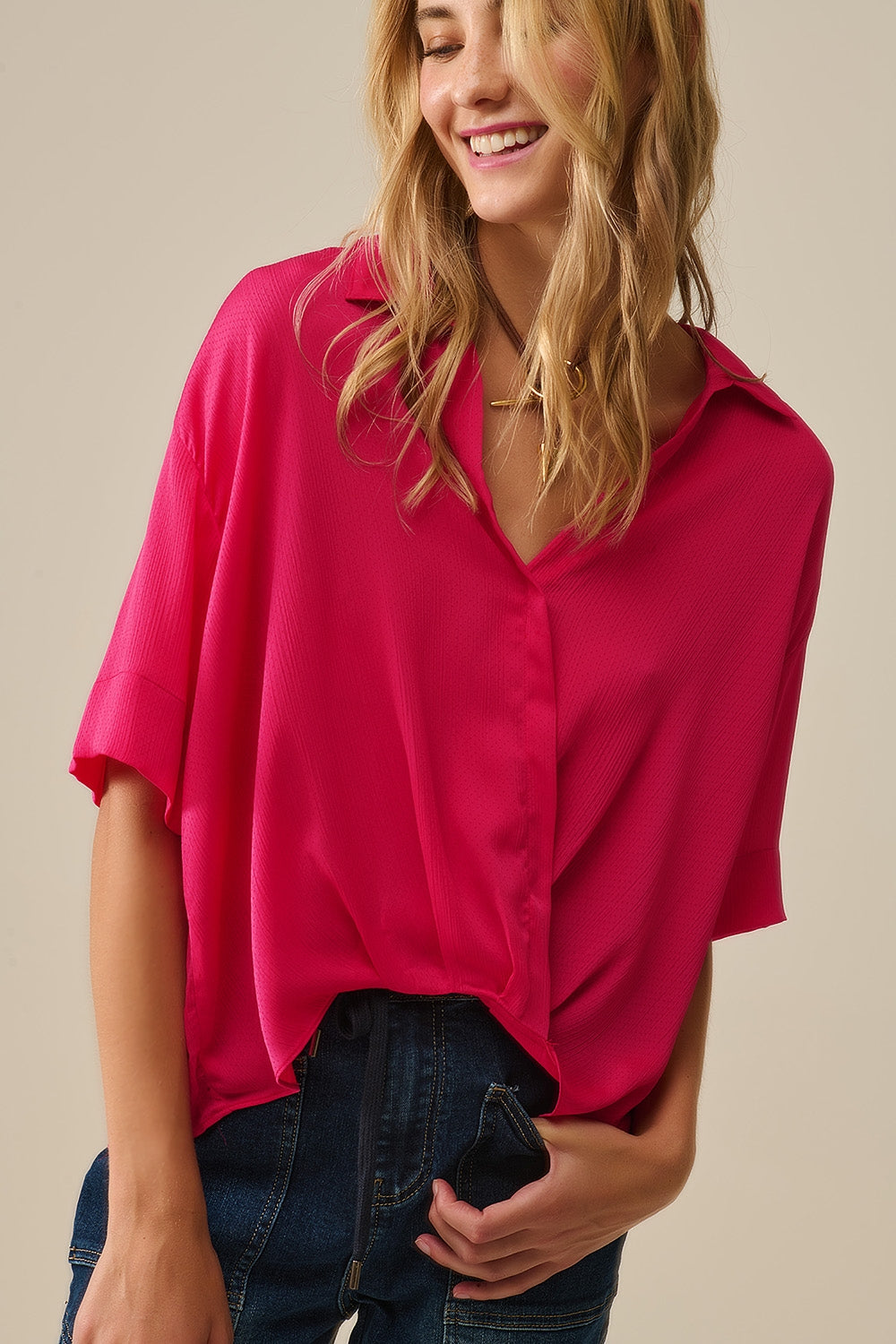 Wrap Front Shirt in Fuchsia - Shirts