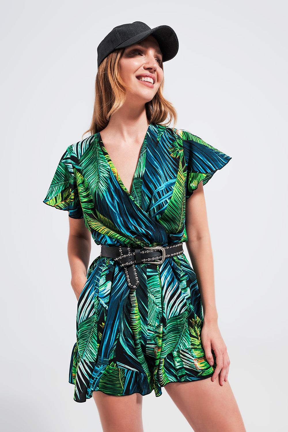 Wrap jumpsuit in green tropical print - Dresses