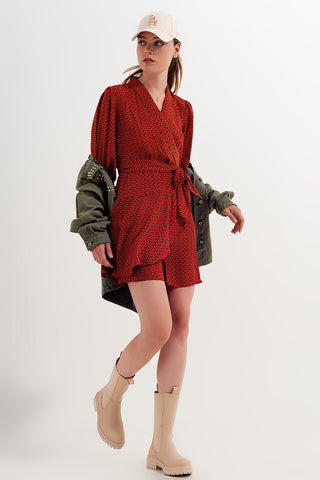 Wrap mini dress in geo print