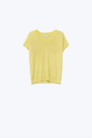 yellow fine knit V-neck sweater
