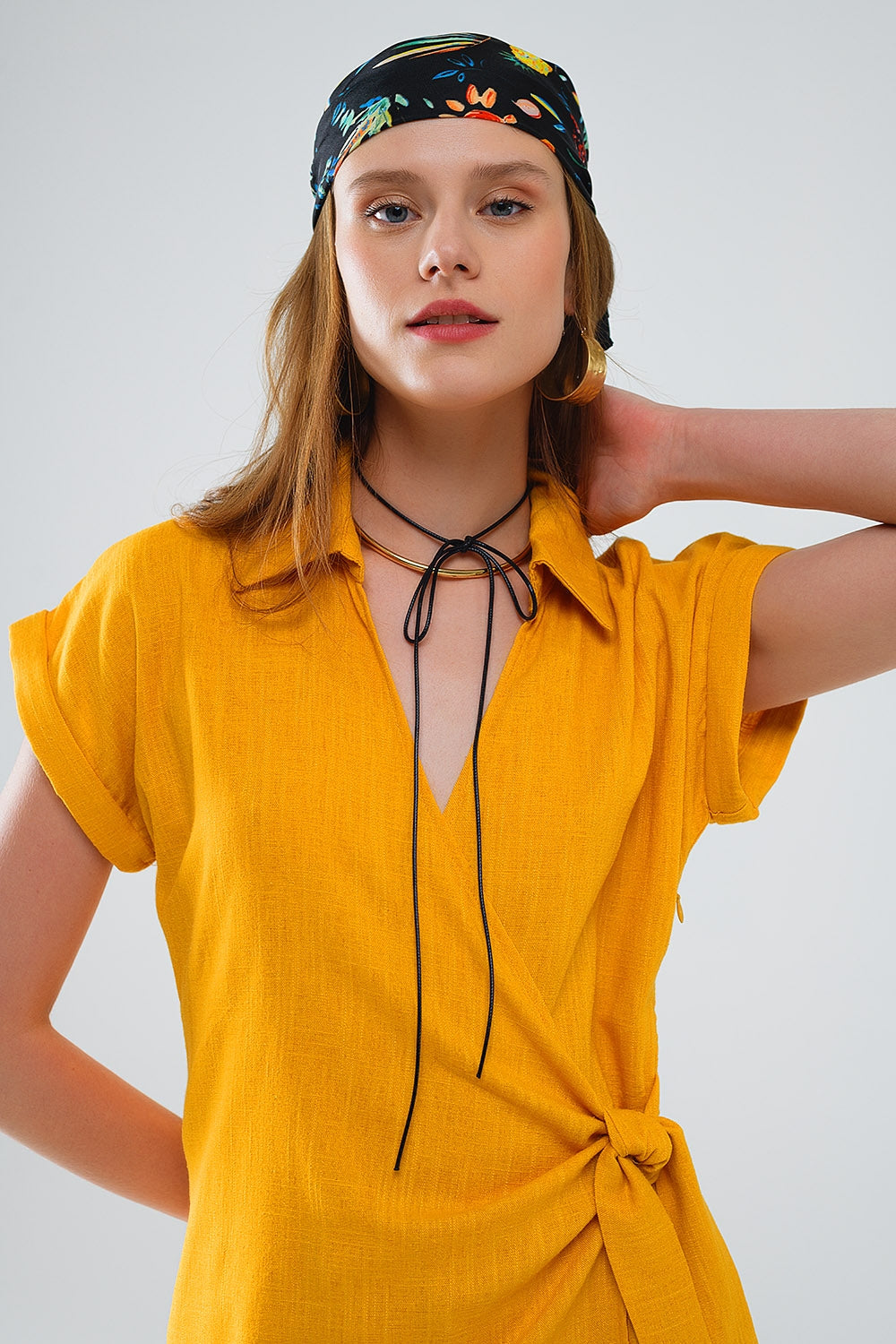Yellow playsuit with Tie Closing at the Side - Dresses