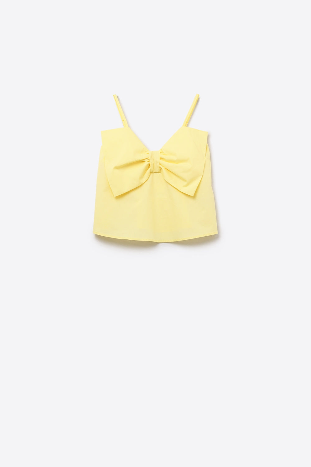 Yellow poplin crop top with bow detail - Tops