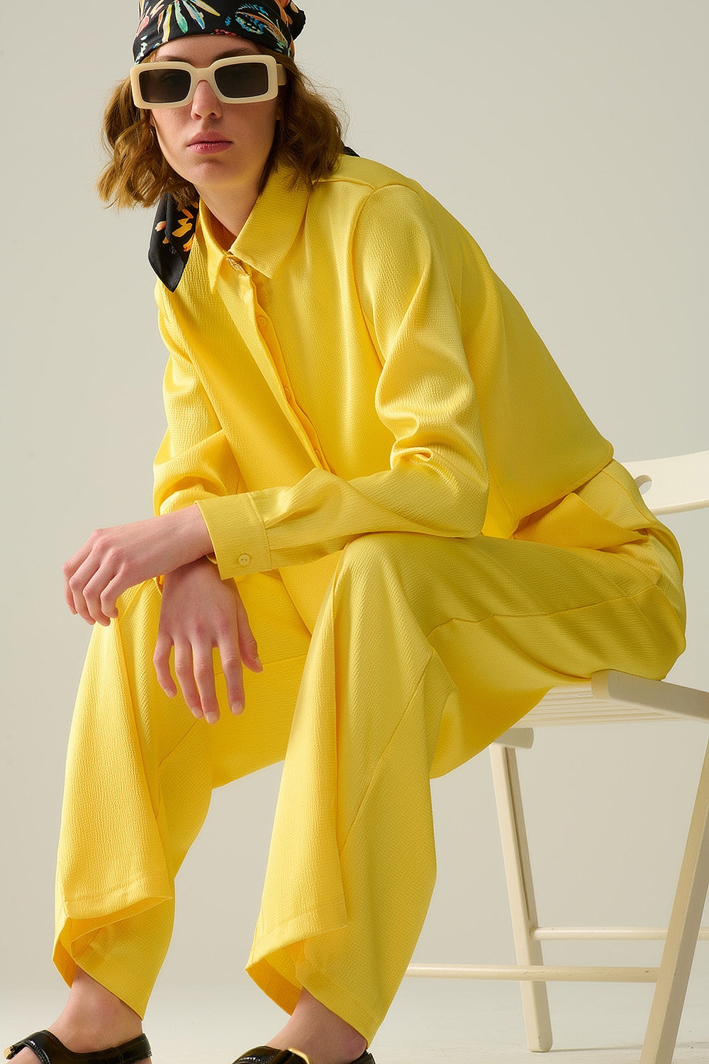 yellow short textured satin shirt - Shirts