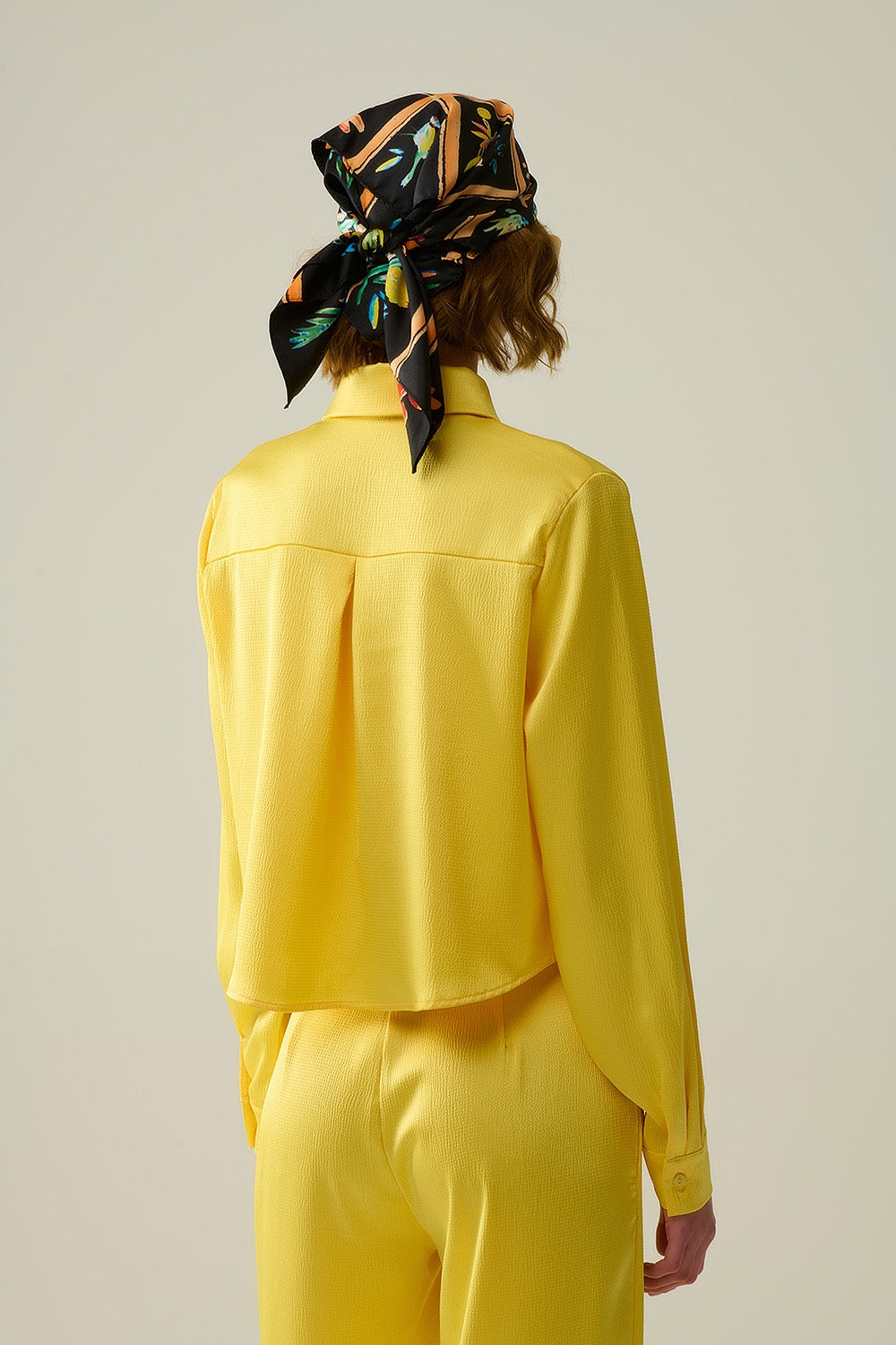 yellow short textured satin shirt - Shirts