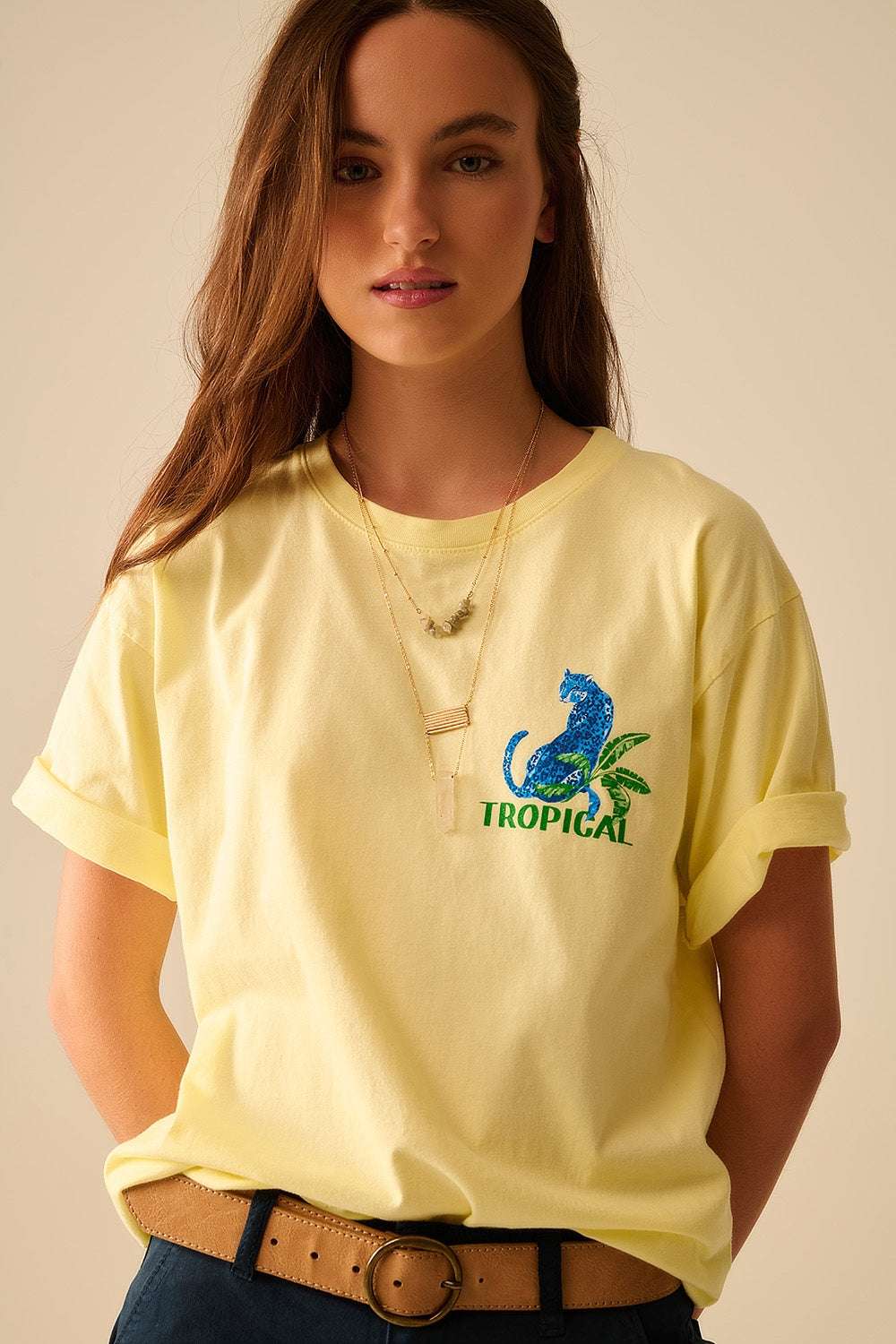 Yellow t-shirt made in Italy with tropical graphic print - T-Shirts