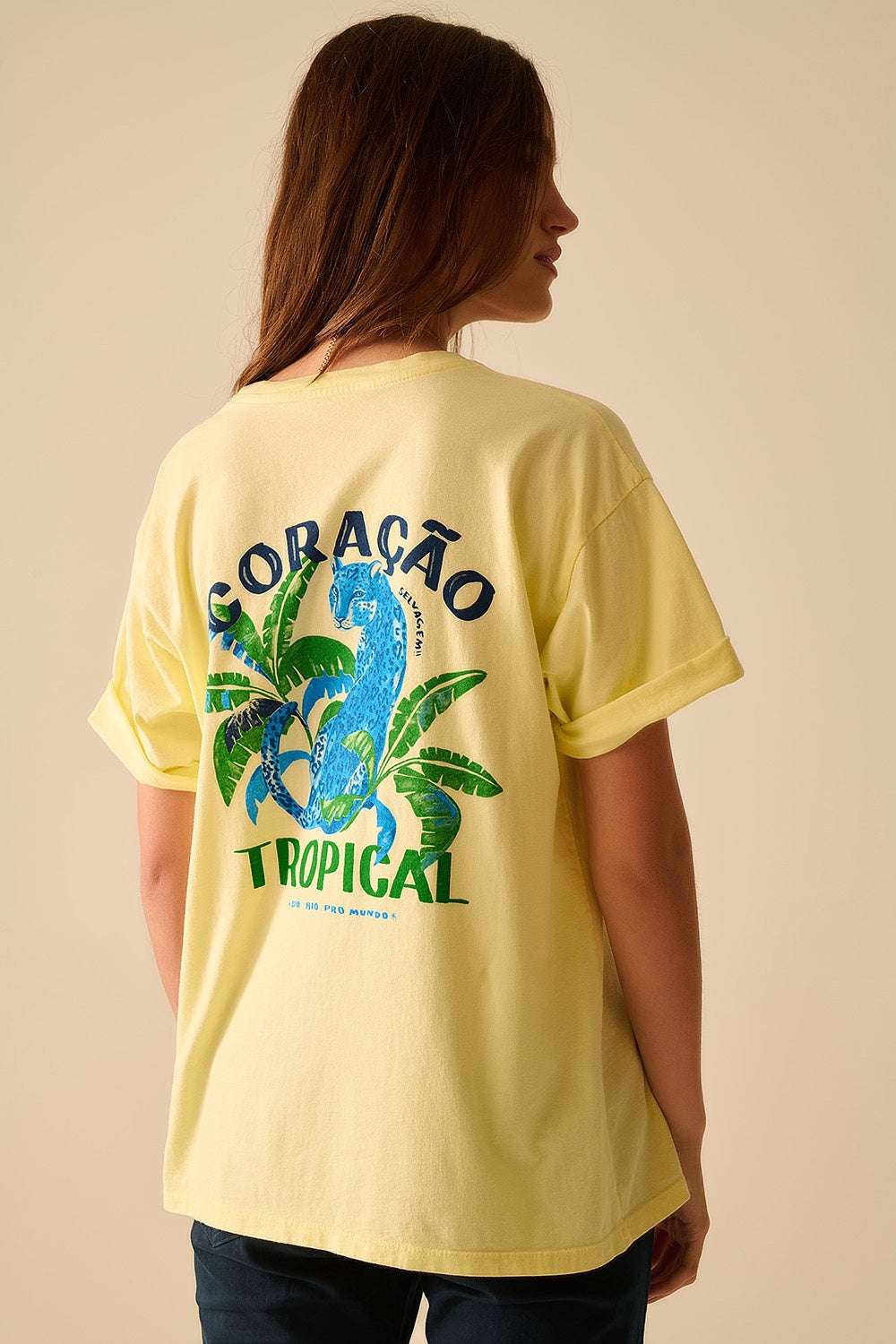 Yellow t-shirt made in Italy with tropical graphic print - T-Shirts