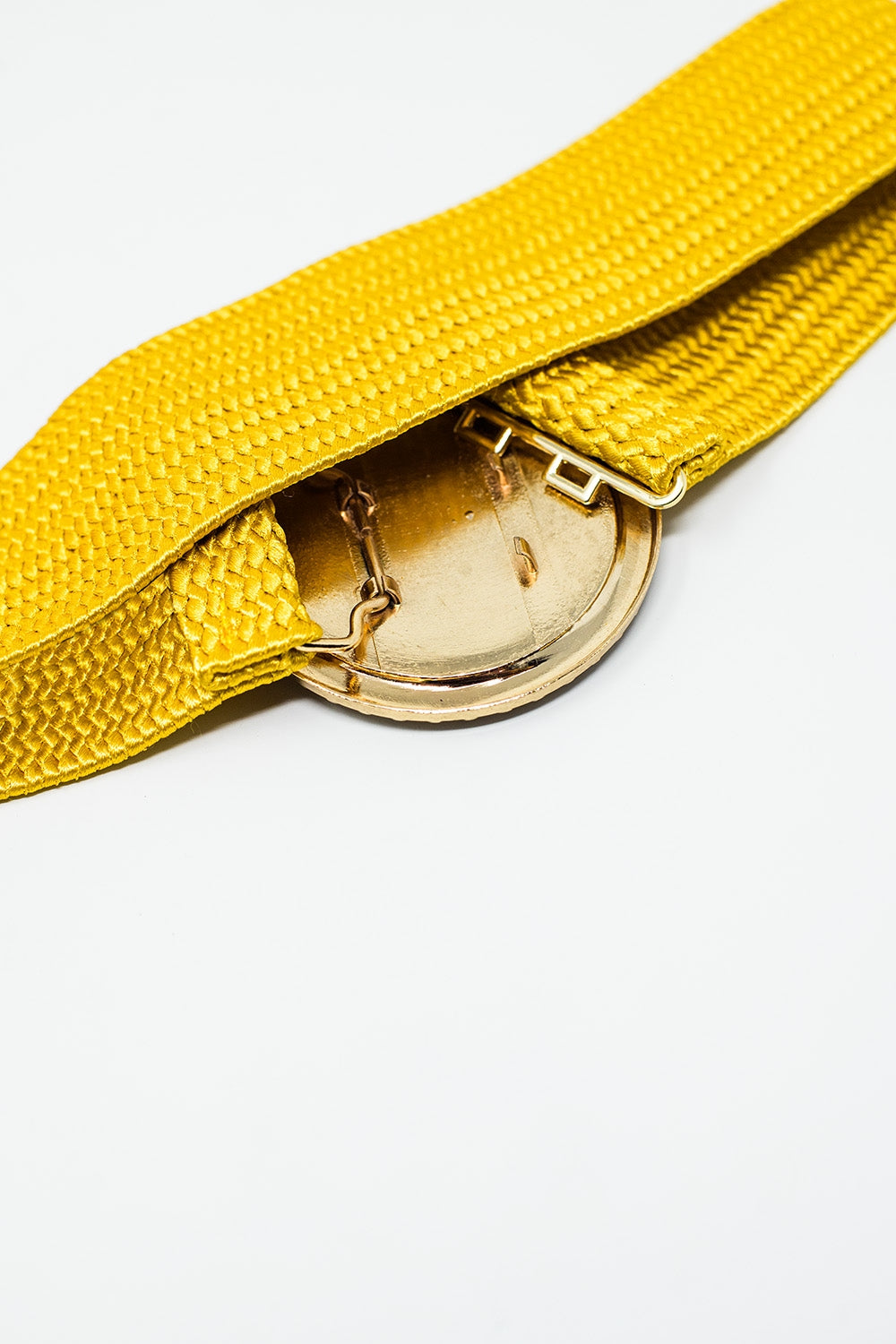 Yellow woven belt with round buckle with rhinestones - Belts