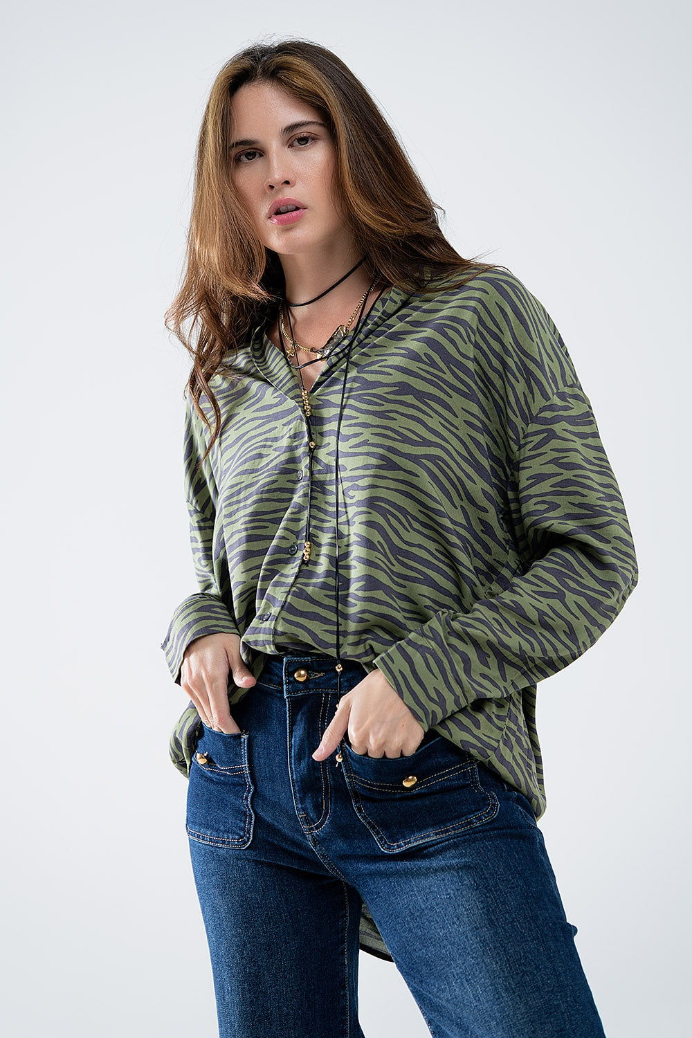 Zebra Printed Shirt in Green