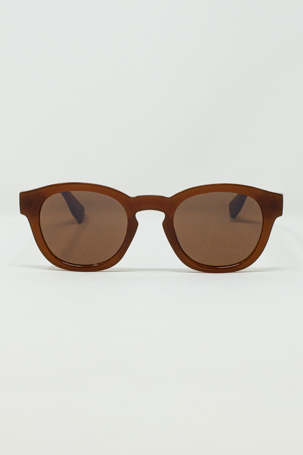 90's Round Sunglasses With Brown Tinted Lenses and Light Brown Frame - Sunglasses