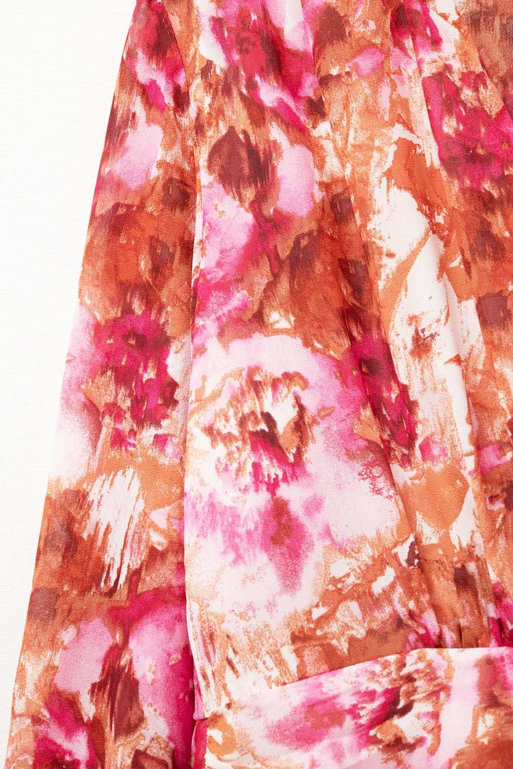 Abstract Print Mini V Neck Dress With Rouche at Waist - Dresses