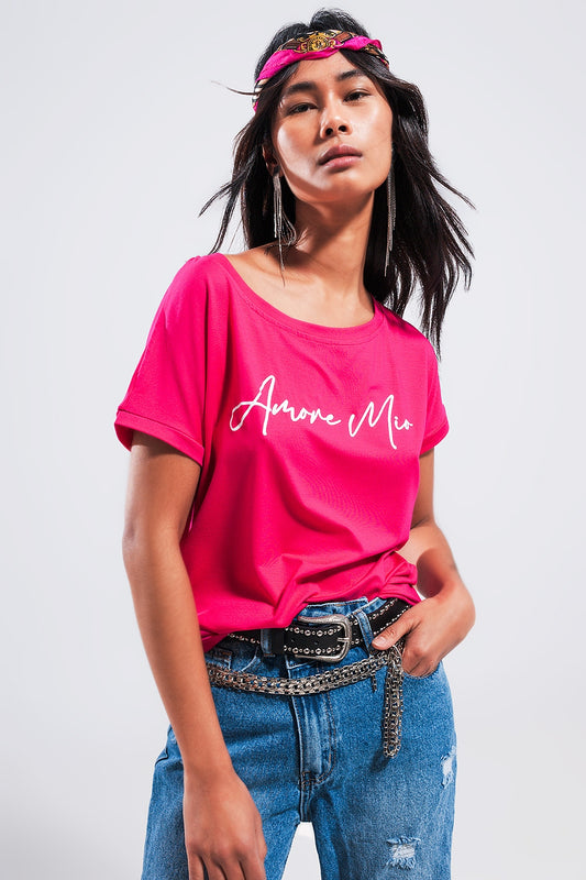 Amore mio slogan tee in fuchsia - Tops