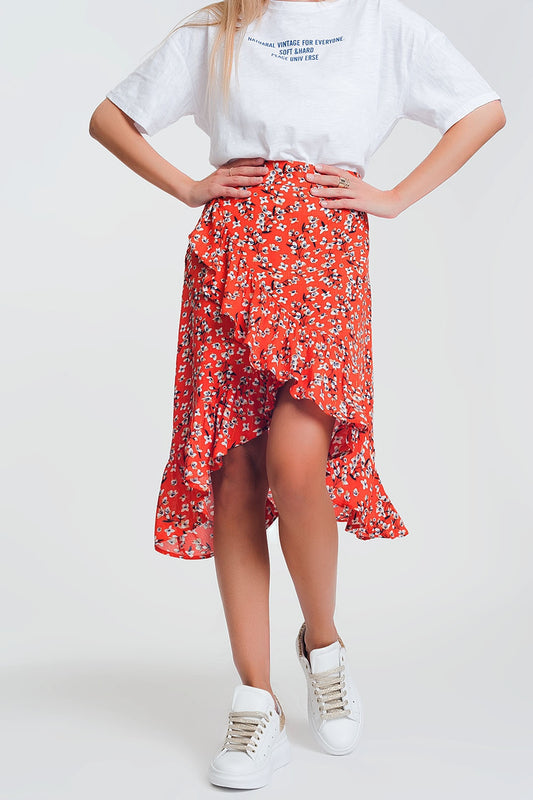 asymetric wrap printed red skirt - Skirts