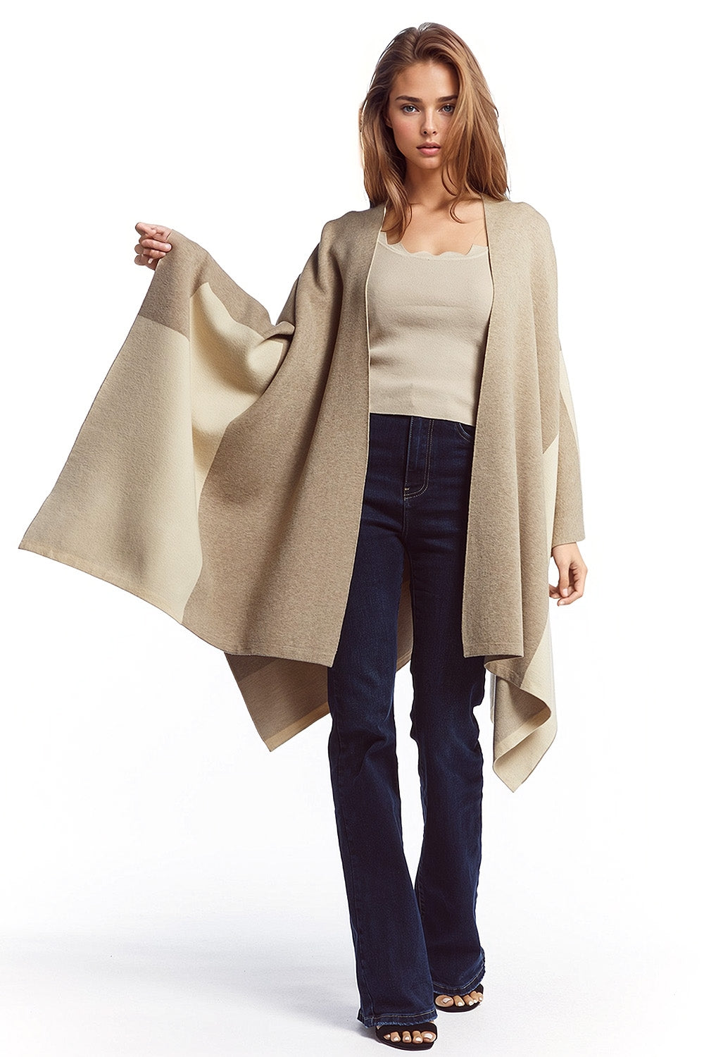 Asymmetrical poncho in light and dark brown - Ponchos