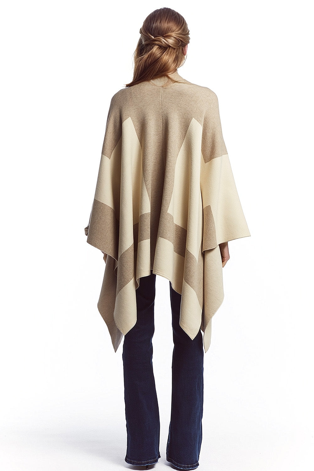 Asymmetrical poncho in light and dark brown - Ponchos