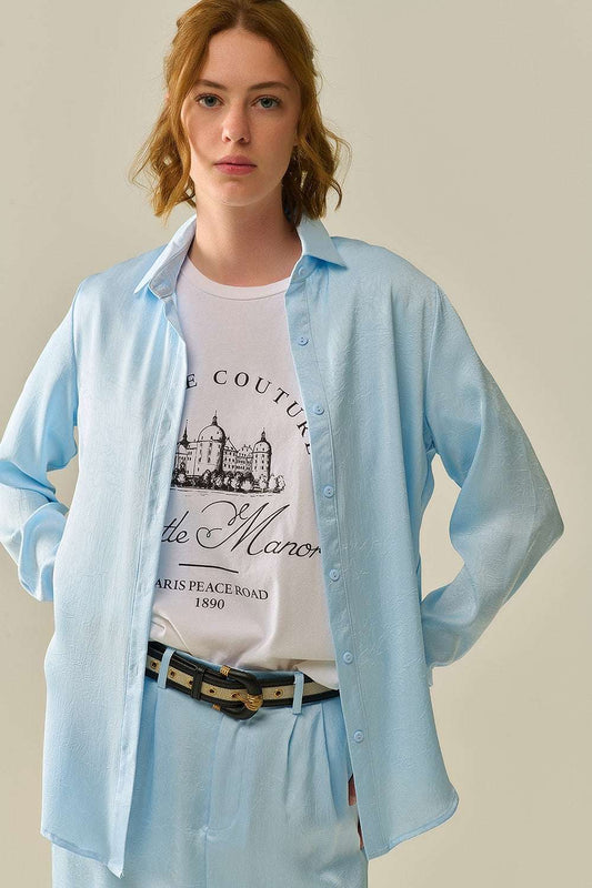 Baby Blue Buttoned Shirt in satin - Shirts