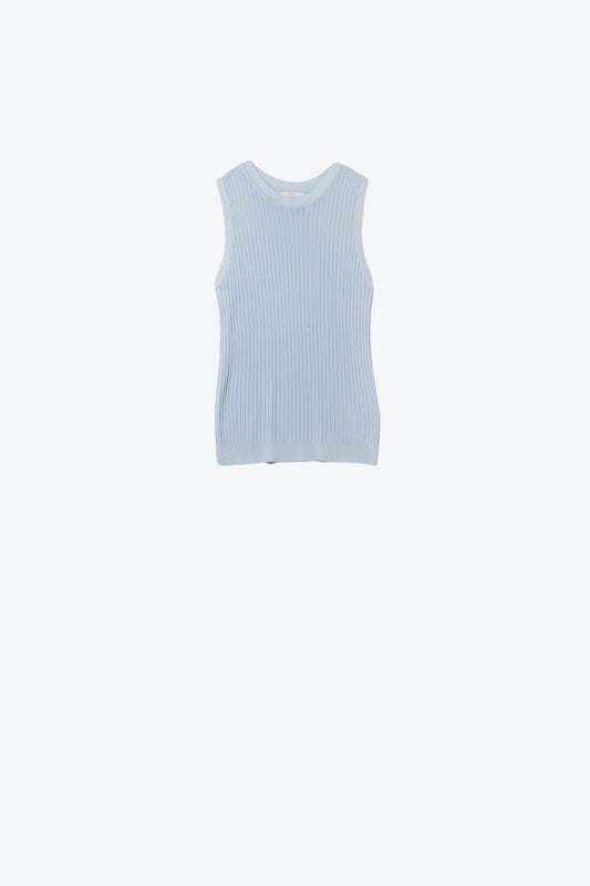 Baby Blue Sleeveless Ribbed knit Top - Sweaters