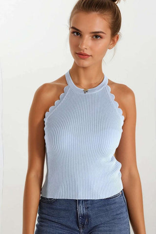 baby blue Tank Top with Ribbed Underarm Detail