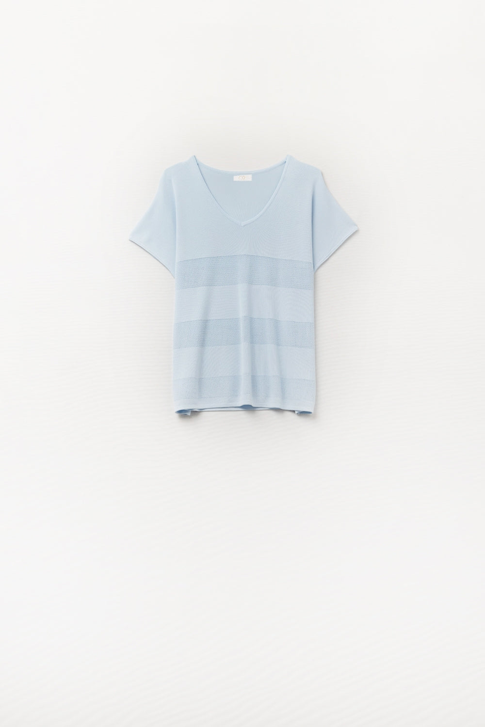 Baby Blue V-neck sweater with open knit detail - Jumpers