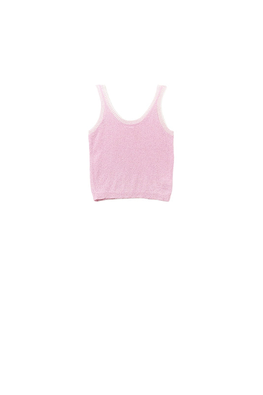 Baby Pink Knit Tank Top with White Trim - Tops