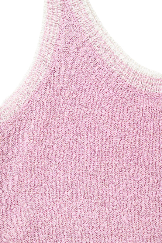 Baby Pink Knit Tank Top with White Trim - Tops