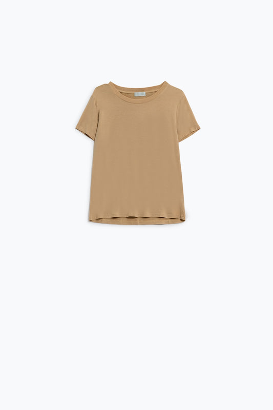Basic Camel Crew Neck viscose T-shirt - T-shirts