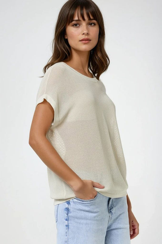 grid knit sweater in beige color - Jumpers