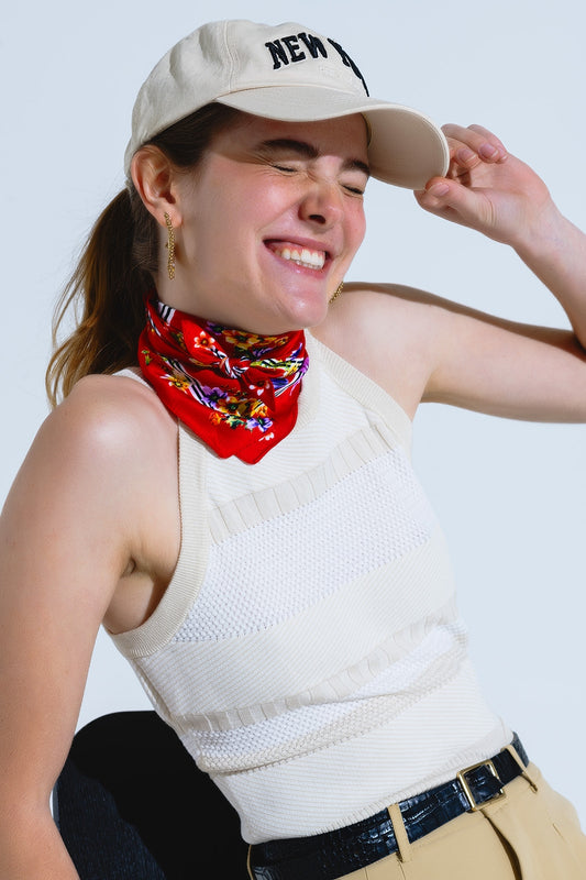 Beige Halter Tank top With Stripe Design In Different Knits - Jumpers