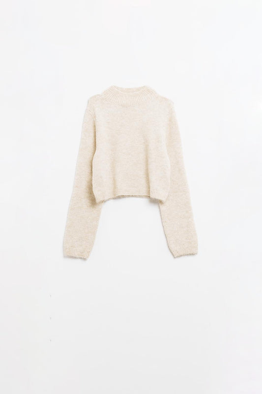 Beige jersey with long sleeves and open back detail - Tops