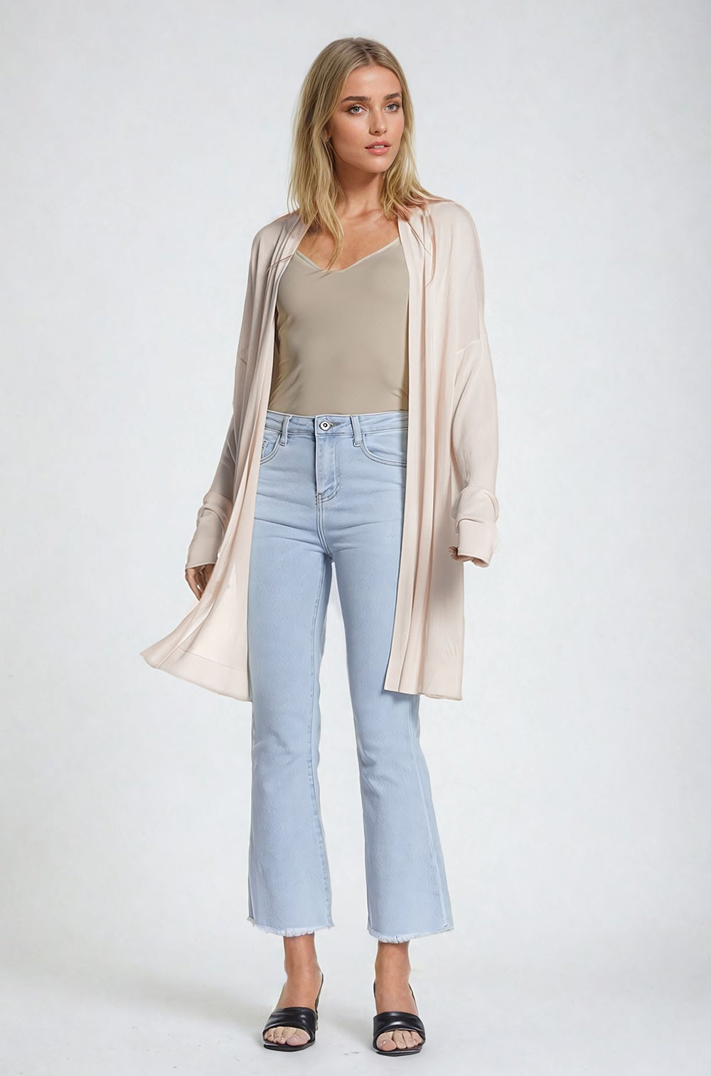 Beige Maxi Open Cardigan Long Sleeve - Cardigans