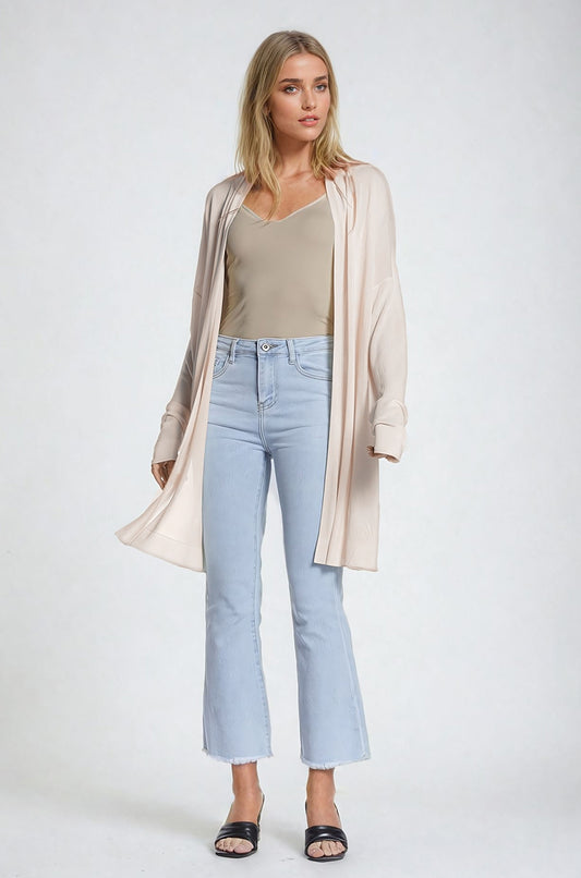 Beige Maxi Open Cardigan Long Sleeve - Cardigans