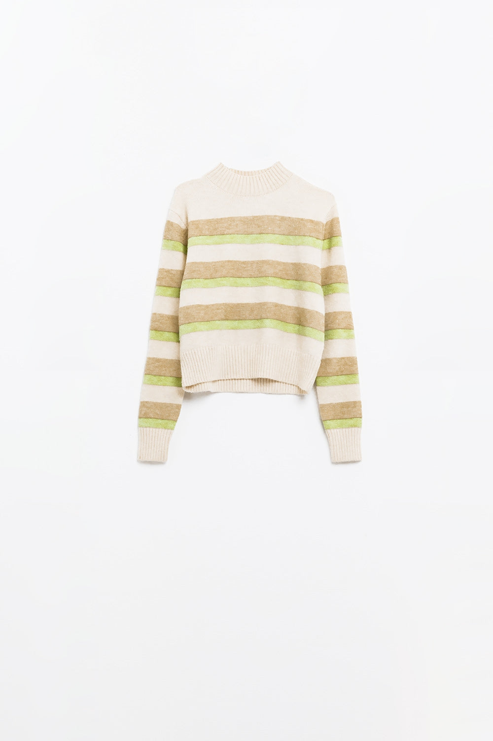 beige sweater with green and camel stripes - Sweaters