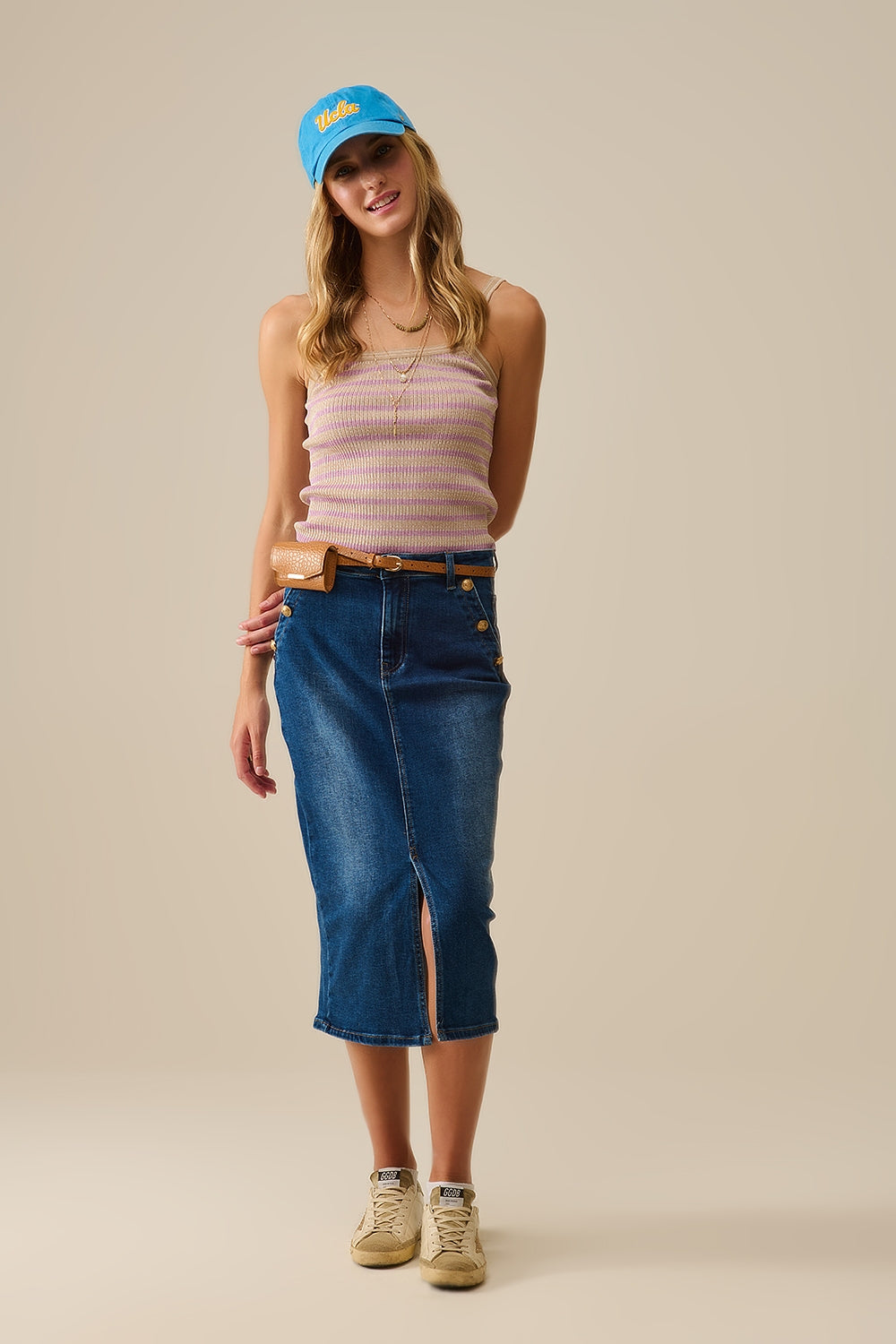 beige top with lilac stripes and straps - Tops