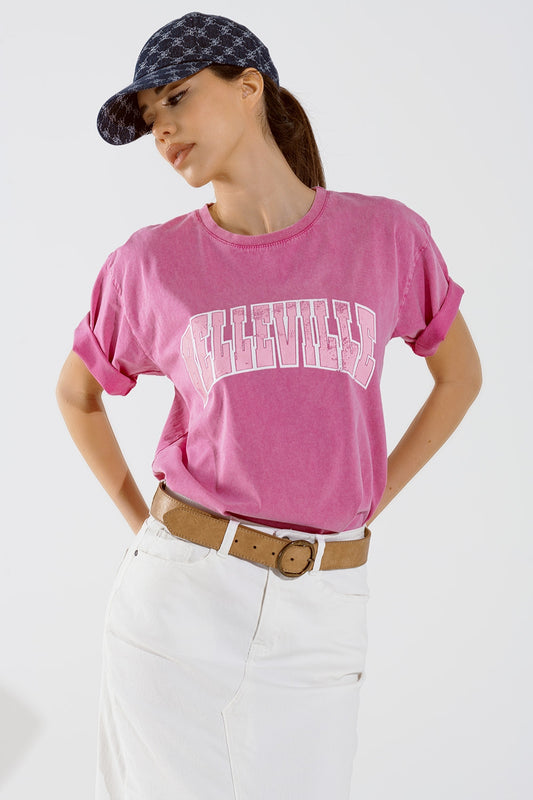 Belleville T-Shirt With Washed Effect In Pink - T-Shirts