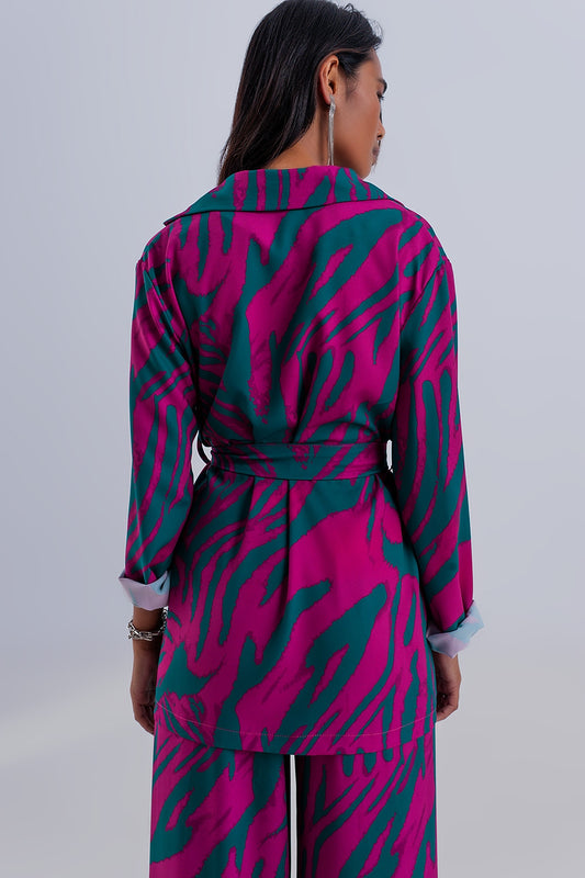 Belted blazer in green animal print - Blazers