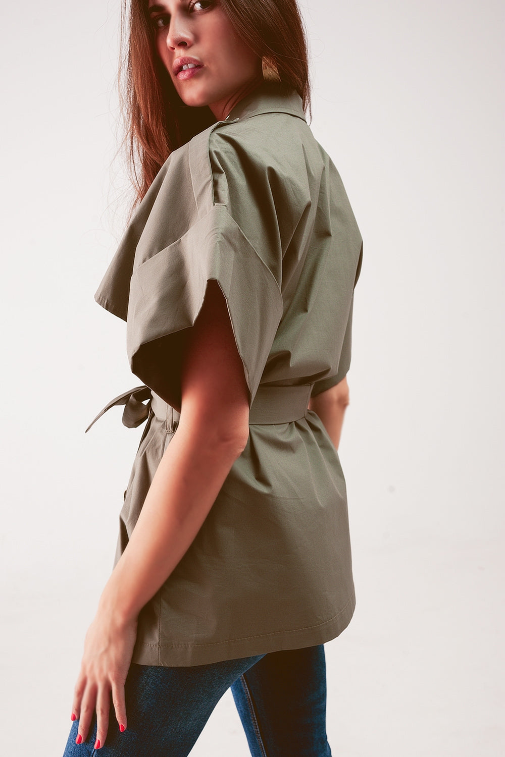 Belted jacket with drop shoulder in khaki - Jackets