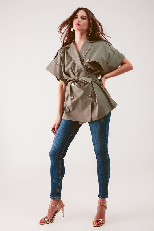Belted jacket with drop shoulder in khaki - Jackets